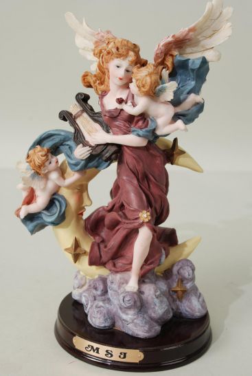 Figurine White Angel On the Moon Burgundy Dress / PC White Angel Burgundy Dress , Size - 9.75" x 7.5" x 5.5" Wide , Color Gift Box & UPC Code