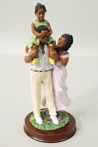 Figurine Family Wooden Base / PC  Family , Size - 3.75" x 3" x 9" Wide , Gift Box & UPC Code                                                                                  