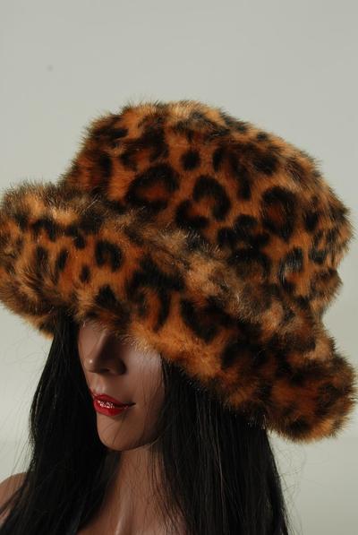 Hat Womens Leopard Plush Faux Fur Roll Up Bucket Hat / PC W OPP Bag , Choose Patterns