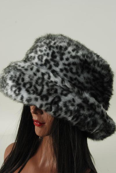Hat Womens Leopard Plush Faux Fur Roll Up Bucket Hat / PC W OPP Bag , Choose Patterns