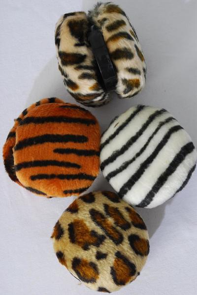 Earmuffs Animal Pattern Asst / 12 pcs = Dozen 6 Brown Leopard , 2 Camel Leopard , 2 Brown Tiger , 2 White Tiger Color Asst , W OPP Bag