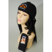 Tie down Cap Black Initial Embroidery/DZ **100% Cotton**  Good Quality,W hang tag &amp; OPP nah &amp; UPC Code