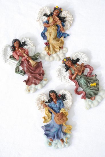 Figurine Angel Magnet Black Angel w Instrument / 12 pcs Angel = Dozen  Angel , Size - 2.75" x 4" Wide , 3 Of Each Pattern Asst , Disply Box
