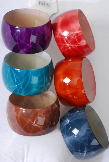 Bracelet Bangle Acrylic Wide Marble Look Multi / 12 pcs = Dozen Size - 2.75" x 1.75" Wide , 2 Olive , 2 Burgundy , 2 Brown , 2 Purple , 2 Navy , 1 Orange , 1 Blue Color Asst , Hang Tag & OPP Bag & UPC Code