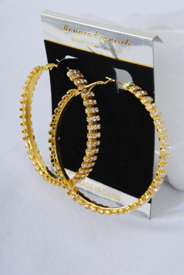 Earrings Hoop Gold Rhinestone / PC Gold , Size - 2" Wide , Earring Card , Opp bag & UPC Code