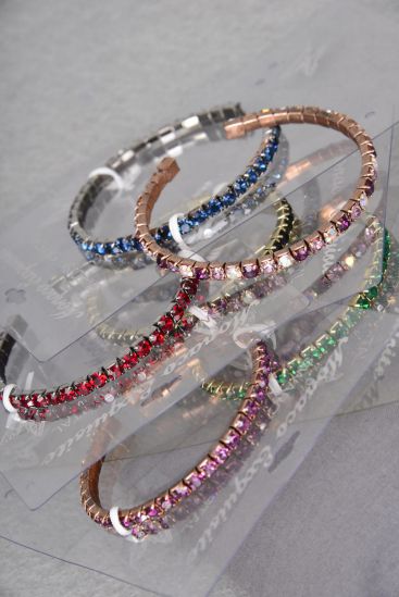 Bracelet Cuff Tennis Rhinestones Flexible / 12 PCS = Dozen  Flexible , Stackable , Display Card & OPP Bag & UPC Code , Choose Colors