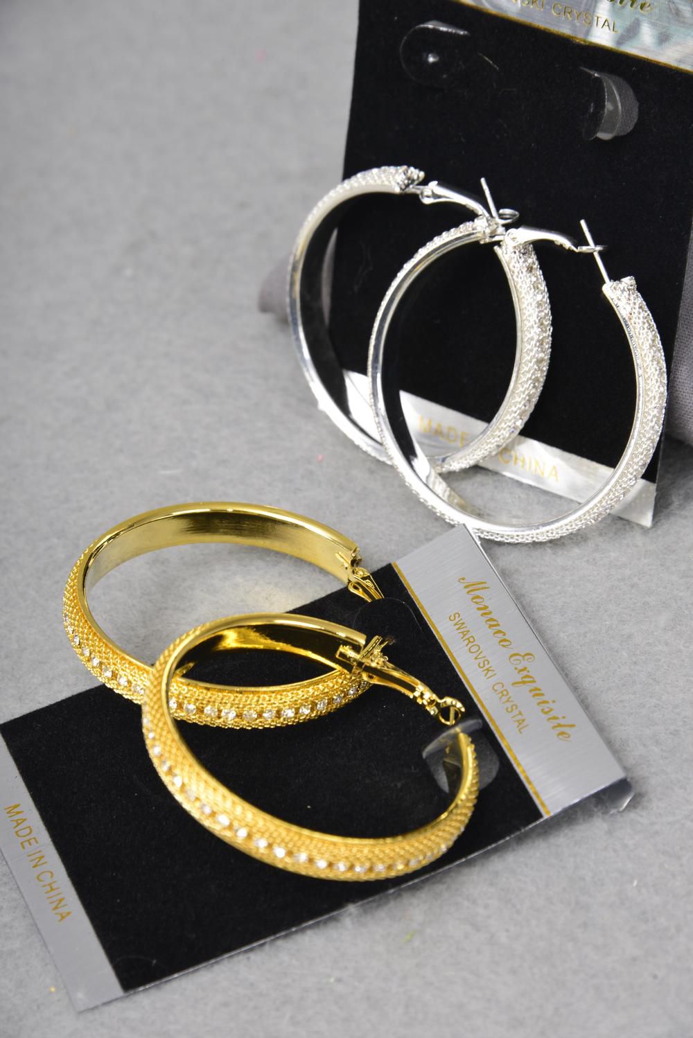 Earring Boutique 4 cm Mesh Loop W Rhinestones/PC **Post** Size1.5"x1.5