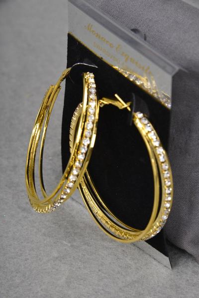 Earrings Hoop Rhinestones / PC  Post , Size - 2" Wide , Earring Card & OPP Bag & UPC Code , Choose Gold Or Silver Finish