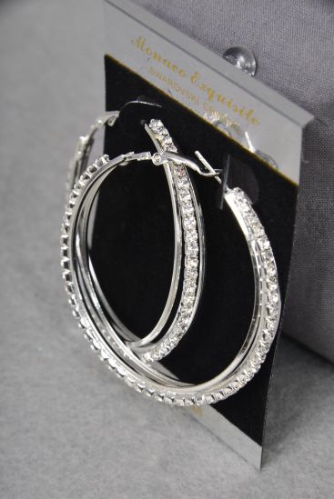 Earrings Hoop Silver Rhinestones / PC Silver , Post , Size - 2" Wide , Earring Card & OPP bag & UPC Code 