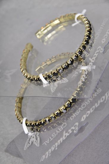Bracelet Cuff Tennis Rhinestones Flexible Black / 12 PCS = Dozen Black , Flexible , Stackable , Display Card & OPP bag & UPC Code