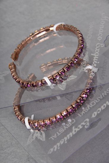 Bracelet Cuff Tennis Rhinestones Flexible Purple / 12 PCS = Dozen Purple , Flexible , Stackable , Display Card & OPP Bag & UPC Code