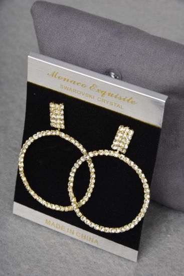 Earring Boutique Gold Large Circle Rhinestone Gold / PC Gold , Post , Size - 1.5" x 2" Wide , Velvet Earring Card & OPP Bag & UPC Code 