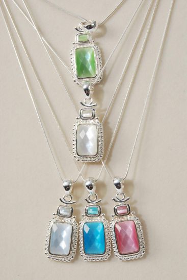 Necklace Sets Snake Chain Cat-eye Oblong Pendant / Sets Pendant Size - 1.5" x 0.75" Wide , 24" Chain , Display Card & Opp bag & UPC Code , Choose Colors                                                    -