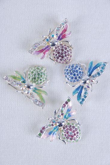 Brooch Honey Bee Enamel Rhinestones / 12 pcs = Dozen Size - 1.75" x 1.25" Wide , OPP Bag , Choose Colors