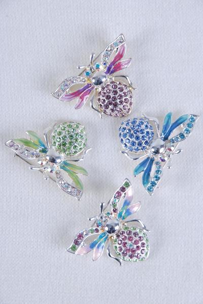 Brooch Honey Bee Enamel Rhinestones / 12 pcs = Dozen Size - 1.75" x 1.25" Wide , OPP Bag , Choose Colors