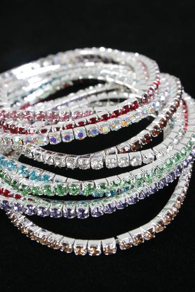 Bracelet Tennis Stretch Rhinestone / PC Stackleable , Stretch , Hang Tag & OP Bag & UPC Code, Choose Colours