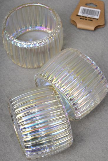 Bracelet Bangle Hinge Acrylic Wide Ridged Iridescent /  12 pcs = Dozen Hinge , Size - 2.75" x 2" Dia Wide , Hang Tag & OPP bag & UPC Code