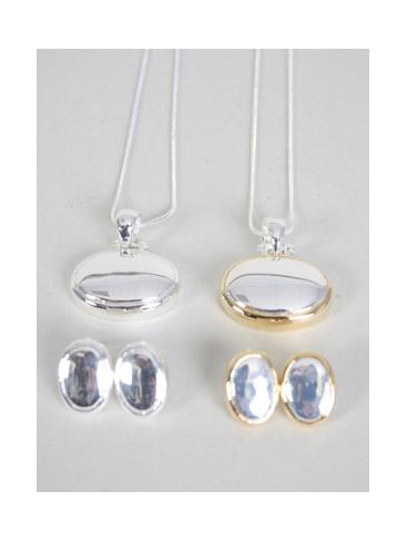 Necklace Sets Snake Chain 2 tone Oval Pendant / Sets 2 tone , Post , 24" Chain , Display Card & OPP bag & UPC Code