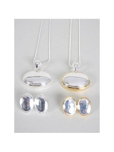 Necklace Sets Snake Chain Oval Pendant / Sets 2 tone , Post , 24" Chain , Display Card & OPP bag & UPC Code