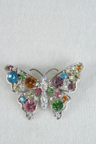 Brooch Butterfly Rhinestones / 12 pcs = Dozen Size - 1.75" x 1.25" Wide , Display Card & OPP Bag