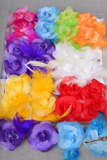 Flowers 24 pcs Rose Citrus / 24 pcs Flower = Dozen Alligator Clip , Size - 2.75" , 2 Red , 2 Wh , 2 Yellow , 2 Purple , 1 Fuchsia , 1 Blue , 1 Lime , 1 Orange Mix , Display Card UPC Code , Clear Box 