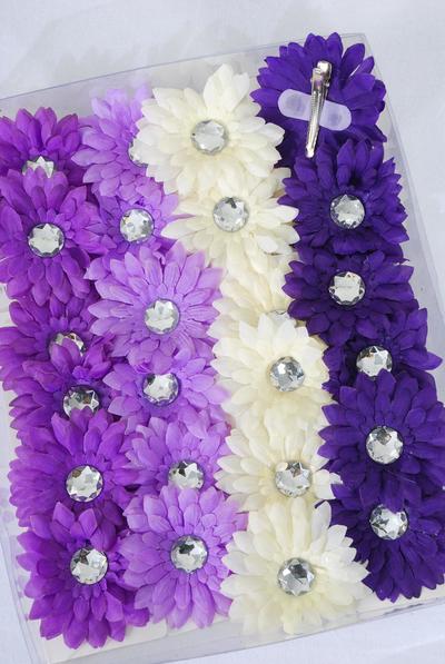 Flowers 24 pcs Flower Daisy Purple Mix Alligator Clip / 24 pcs Flower = Dozen  Alligator Clip ,  Size - 2.75" Wide , 3 Beige , 3 Lavender , 3 Lilac ,  3 Purple Mix , Display Card UPC Code,2 pcs per Card,12 Card= Dozen,Clear Box