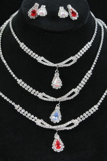 Necklace Sets Rhinestone Teardrop Post / Sets Post , 18" w Extension Chain , Black Velvet Display Card & OPP Bag & UPC Code , Choose Colors