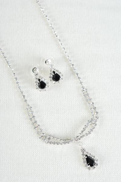 Necklace Sets Rhinestone Teardrop Post / Sets Post , 18" w Extension Chain , Black Velvet Display Card & OPP Bag & UPC Code , Choose Colors