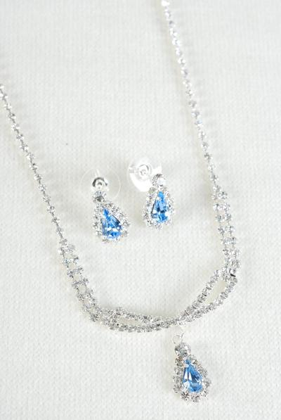 Necklace Sets Rhinestone Teardrop Post / Sets Post , 18" w Extension Chain , Black Velvet Display Card & OPP Bag & UPC Code , Choose Colors