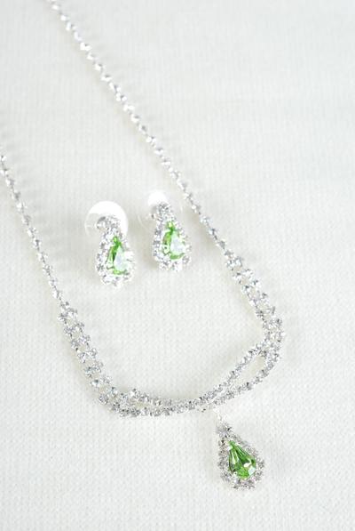Necklace Sets Rhinestone Teardrop Post / Sets Post , 18" w Extension Chain , Black Velvet Display Card & OPP Bag & UPC Code , Choose Colors