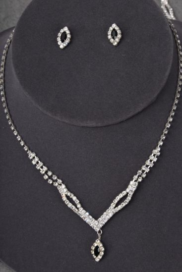 Necklace Sets Rhinestone Marquis Cut Black / Sets Black , Post , 18" Extension Chain , Black Velvet Display Card & OPP Bag & UPC Code