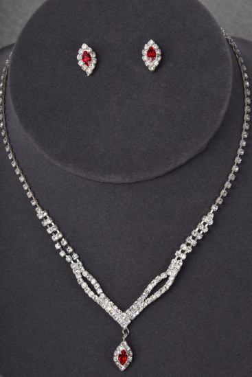 Necklace Sets Rhinestone Marquis Cut Red / Sets Red , Post , 18" Extension Chain , Black Velvet Display Card & OPP Bag & UPC Code