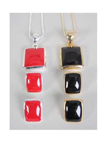 Necklace Sets Snake Chain Enamel Pendant / Sets Post , Size - 24" Chain , Display Card & OPP Bag & UPC Code , Choose Colors