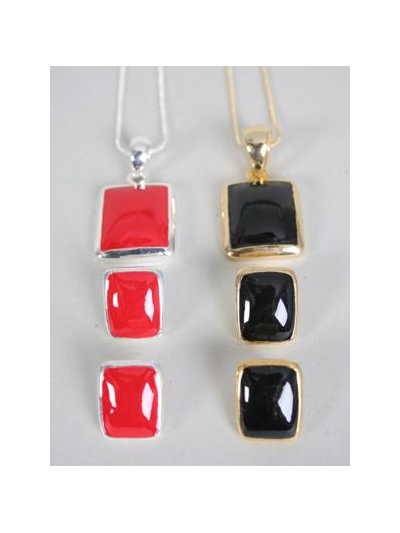 Necklace Sets Snack Chain Square Enamel Pendant / Sets Post , Size - 24" Chain , Display Card & OPP Bag & UPC Code , Choose Colors