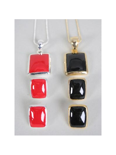 Necklace Sets Snake Chain Enamel Pendant / Sets Post , Size - 24" Chain , Display Card & OPP Bag & UPC Code , Choose Colors