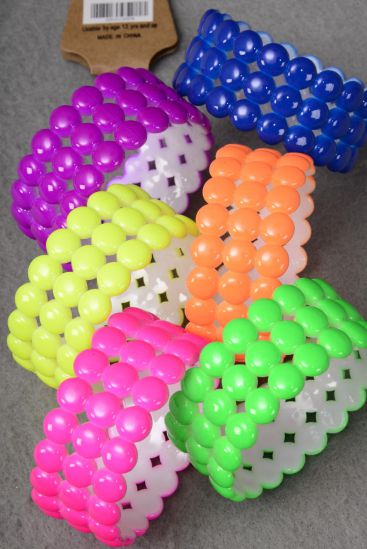 Bracelet Bangle Acrylic Caribbean Neon Color Asst / 12 pcs = Dozen Multi , Size - 1.25" x 2.75" Dia Wide , 2 of Each Color Asst , Hang Tag & Opp bag & UPC Code 
