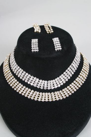 Necklace Sets Choker Gold 4 Strands Rhinestones / Sets Gold , Post , Size - 16" Extension Chain , Display Card & OPP Bag & UPC Code
