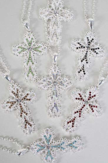 Necklace Cross Rhinestones Smoke Topaz / pcs Smoke Topaz , Cross Size - 2" x 1.5" Wide , 24'' Chain , Hang Tag & OPP Bag & UPC Code
