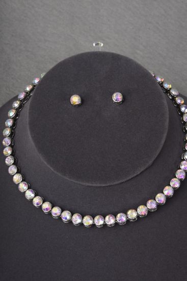 Necklace Sets Choker Iridescent CZ Cubic Zirconium / Sets POST , 16 Wide , Flexible , Magnetic Catch , Velvet Display Card & OPP Bag