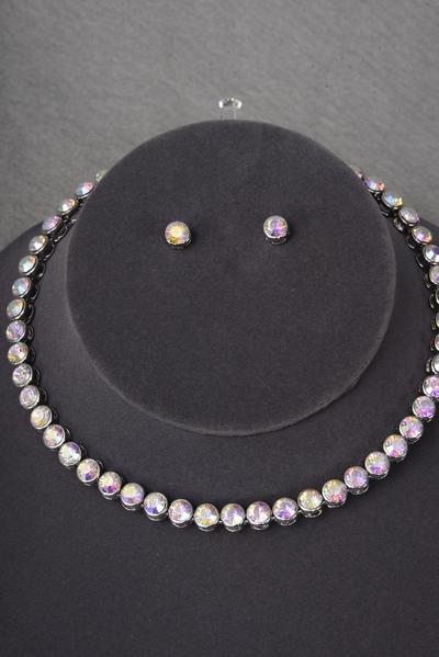 Necklace Sets Choker Iridescent CZ Cubic Zirconium Magnetic Catch / Sets  Magnetic Catch , Post , 16 Wide , Flexible , Velvet Display Card & OPP Bag 