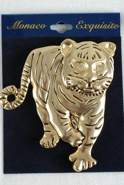 Brooch Tiger Pin Matte Finish / 12 pcs = Dozen Tiger , Size - 3" x 2.5" Wide , Display Card & OPP bag & UPC Code