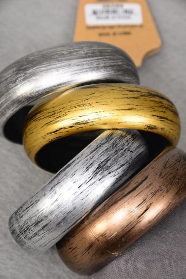 Bracelet Bangle Acrylic Fall Brush Stroke / 12 pcs = Dozen Fall , Size - 2.75" x 1" Wide , 3 Gold , 3 Silver , 3 Brown , 3 Pewter Color Asst , Hang tag & Opp Bag & UPC Code 