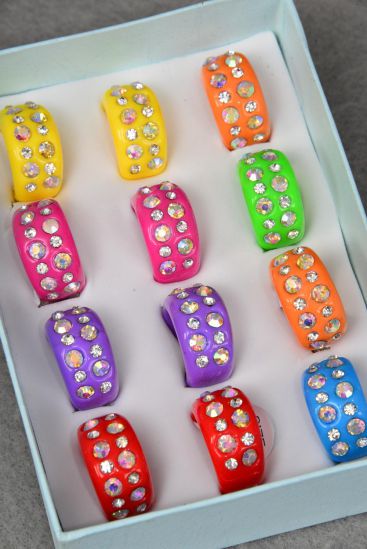 Rings Acrylic Oblong Clear Rhinestones Citrus / 12 pcs = Dozen Multi , Citrus , Size - 7  8  9 Mix , 2 Fuchsia , 2 Purple , 2 Yellow , 2 Orange , 1 Lime , 1 Blue , 2 Red Color Asst