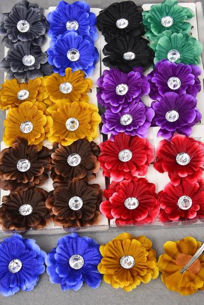 Flowers 24 pcs Dark Multi / 24 pcs Flower = Dozen Flower-2.75" , 2 Black , 2 Brown , 2 Blue , 2 Burgundy , 2 Purple , 1 Gold , 1 Green Color Asst , Display Cared & UPC Code , Clear Box