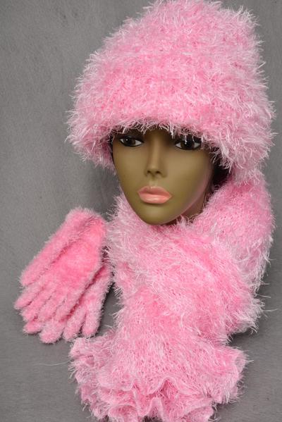 Scarf Multi function Magic Scarf Glove Hat 3 pcs Sets Soft Stretch Pink / Dozen Sets  Pink , Scarf Size - 64 x 13" Wide , Display Card & OPP Bag & UPC Code