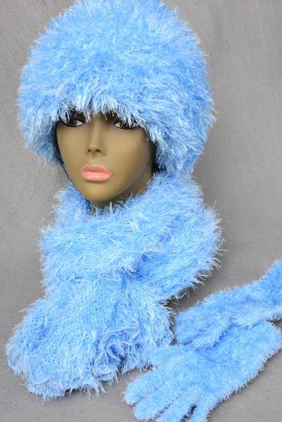 Scarf Multi function Magic Scarf Glove Hat 3 pcs Sets Soft Stretch Sky Blue / Dozen Sets Sky Blue , Scarf Size - 64 x 13" Wide , Display Card & OPP Bag & UPC Code