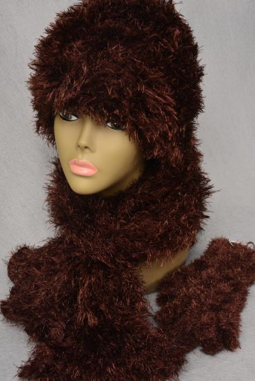 Scarf Multi function Magic Scarf Glove Hat 3 pcs Sets Soft Stretch Brown / Dozen Sets  Brown , Scarf Size - 64 x 13" Wide , Display Card & OPP Bag & UPC Code