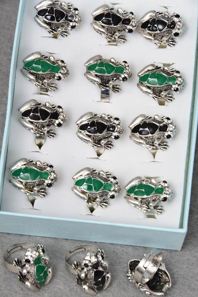 Rings 36 pcs Multi Enamel Frog Ladybug Diamond Rings Mix / 36 pcs Rings = Display Adjustable , 2 of each Color Mix , 1Dz Velvet Display Window Box & OPP bag & UPC code