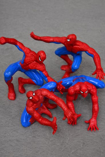 Spider Web Man Asst Positions / 12 pcs = Dozen Spider Man , Size - 3" x 2.5" Wide , 4 of each Pattern Asst , Individual OPP Bag & UPC Code