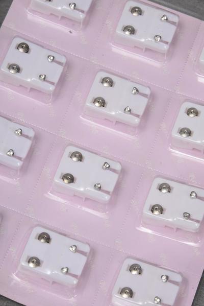 Earrings Rhinestone Stud w Heart shape Post Silver / 12 pair = Dozen  Post , w OPP Bag